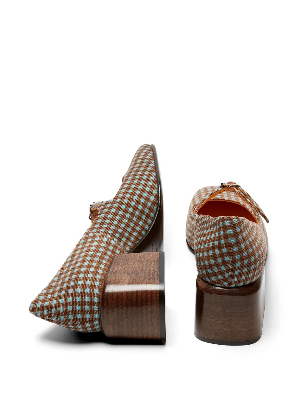 LILI CURIA Mary Jane ballerina's met gingham-ruit Bruin