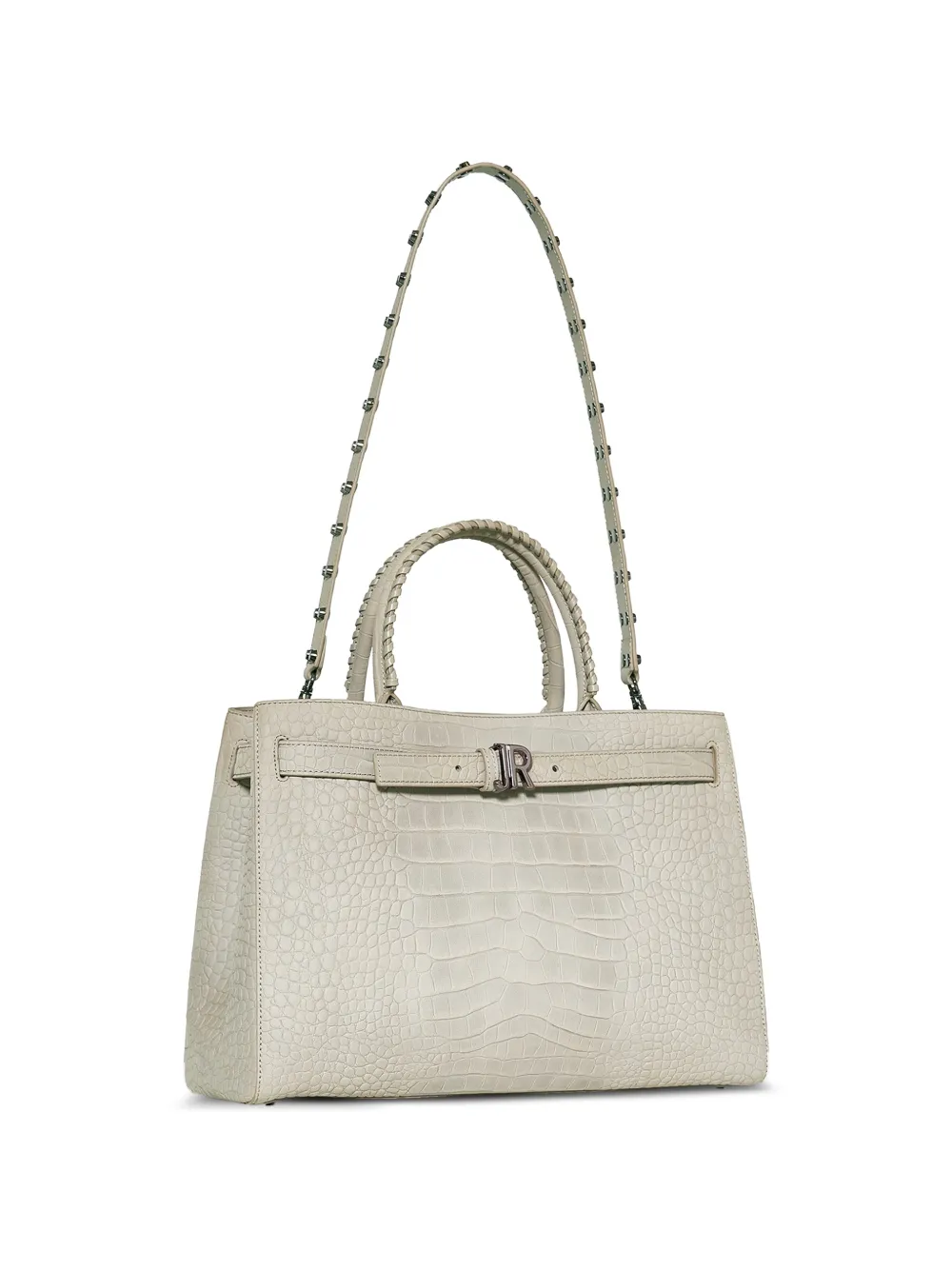 John Richmond Shopper met krokodillen-reliëf en studs Beige