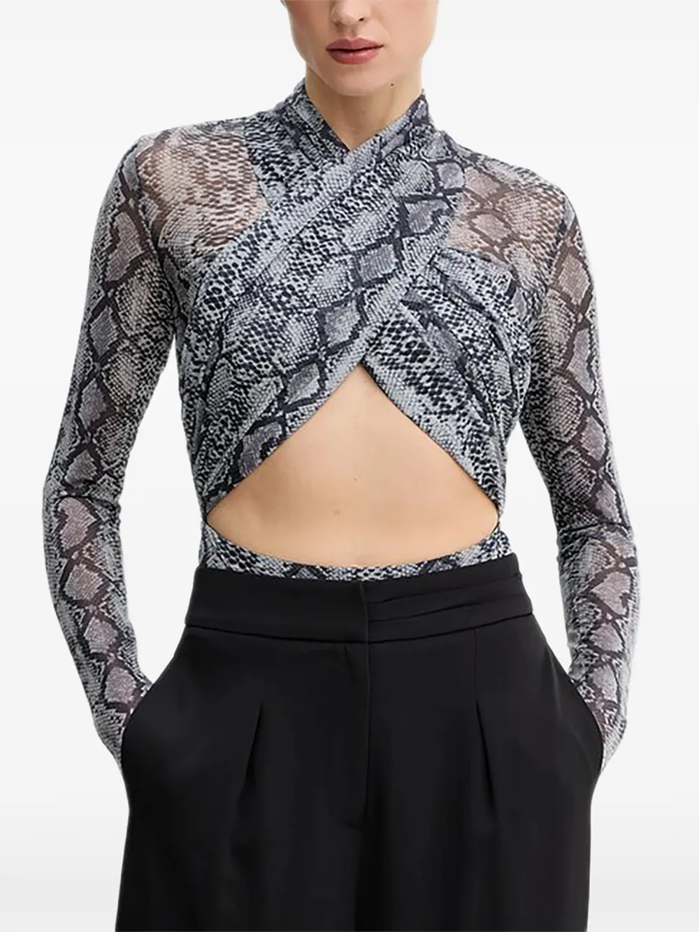 Bardot snake-print long-sleeves bodysuit - Grigio