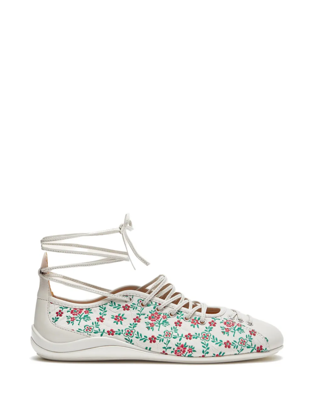 Lili Curia Isolde Floral Lace-up Ballet Sneakers In White
