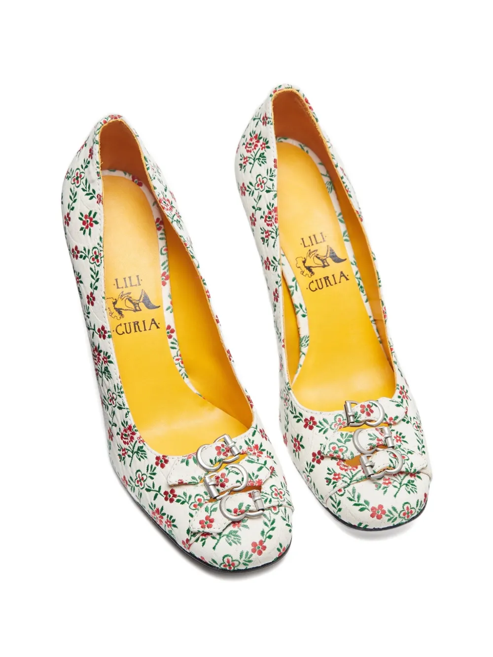 LILI CURIA Babette pumps met bloemengesp Wit