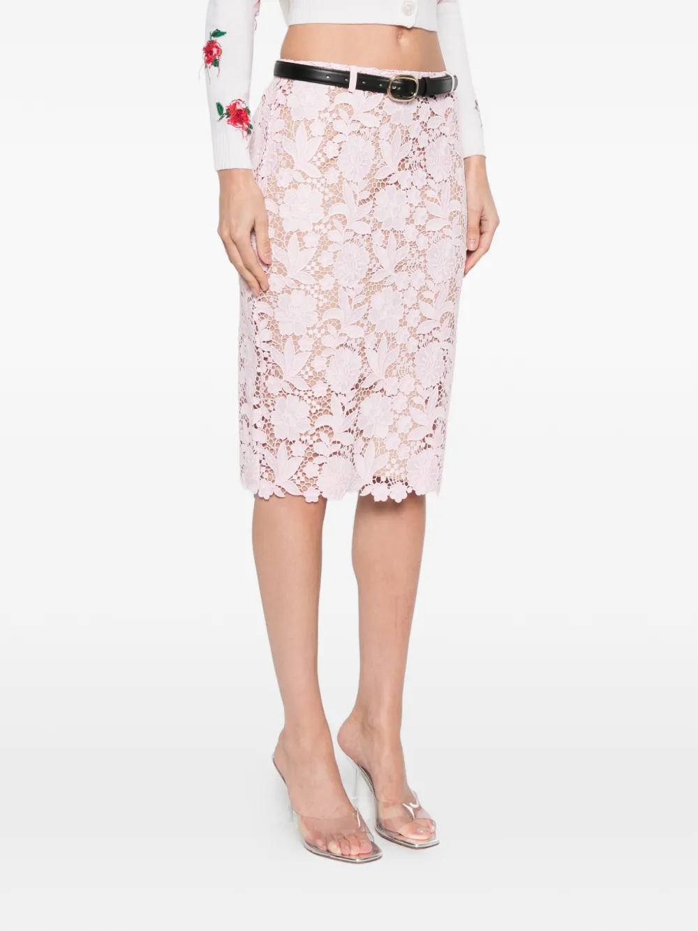  Self-portrait Floral Lace Midi Skirt - Pink 