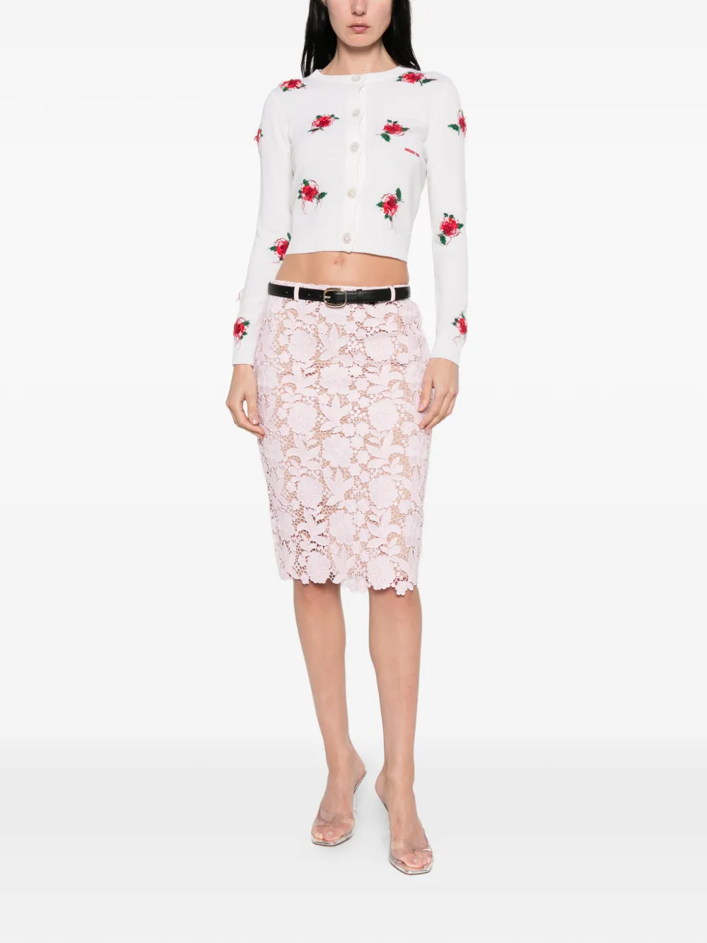  Self-portrait Floral Lace Midi Skirt - Pink 