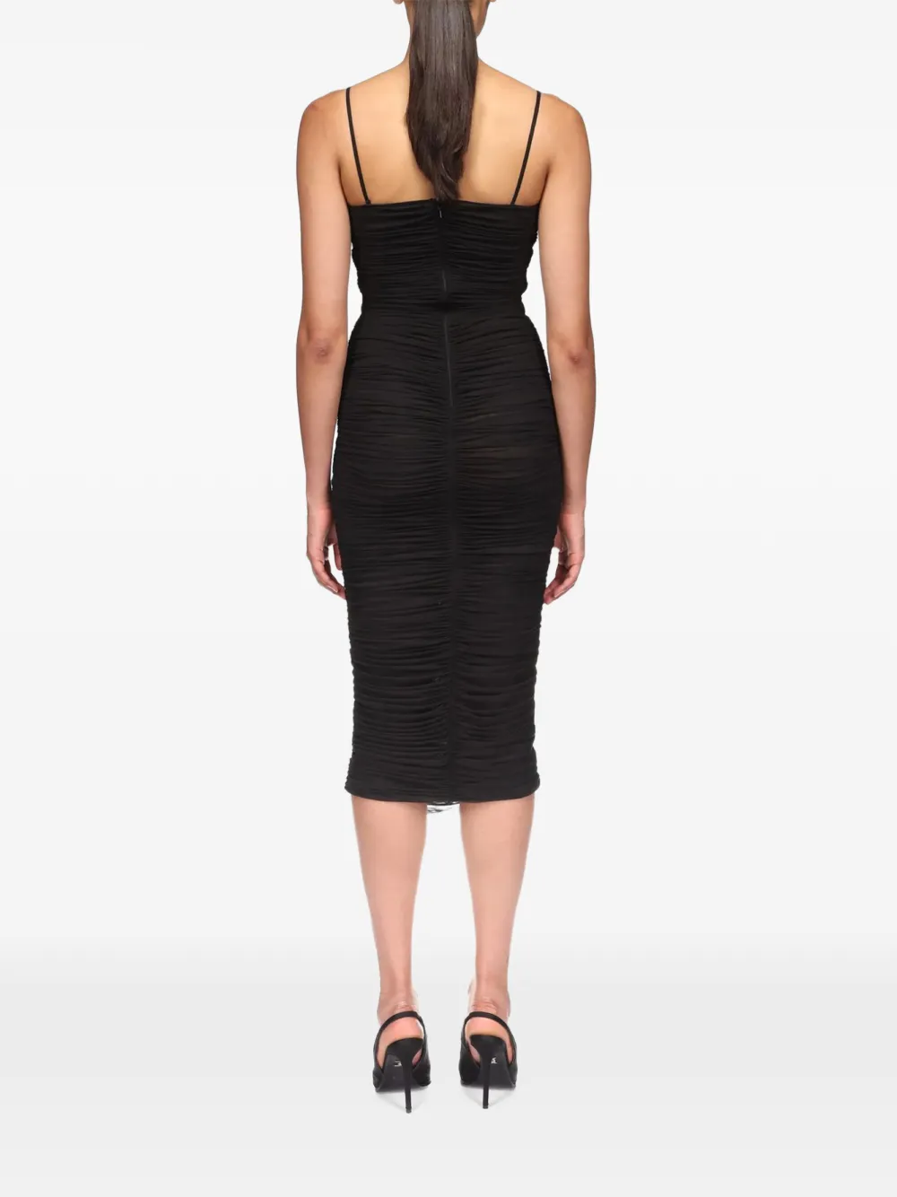 Lace Rose Embroidered Ruched Midi Dress