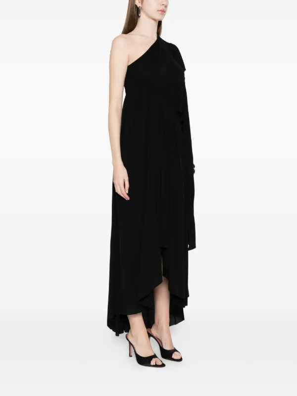 black one shoulder high low dress Black One Shoulder Pleated Charmeuse Gown with Slit