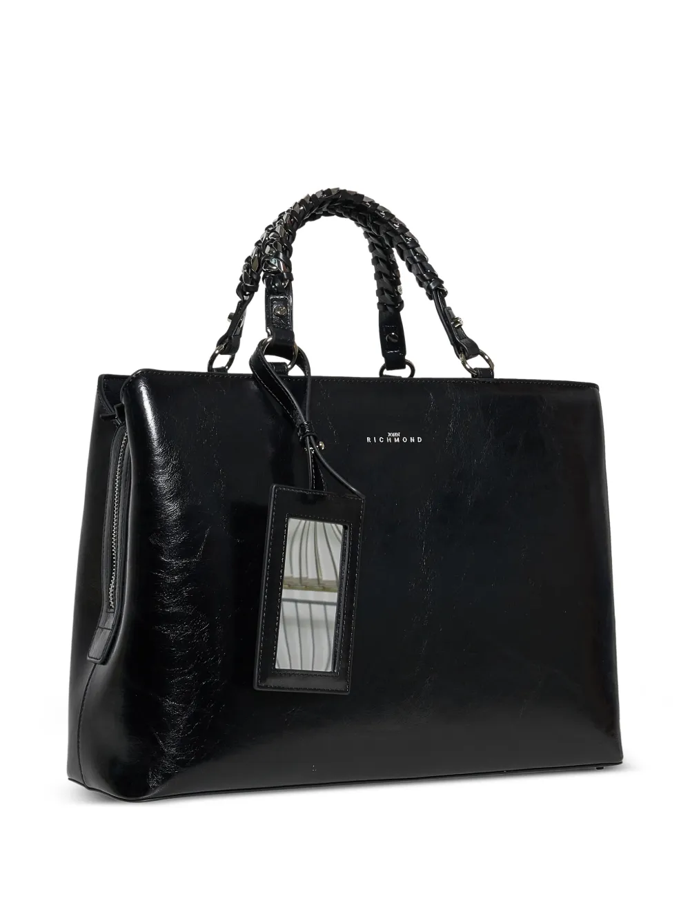 John Richmond Shopper met gevlochten handvat Zwart