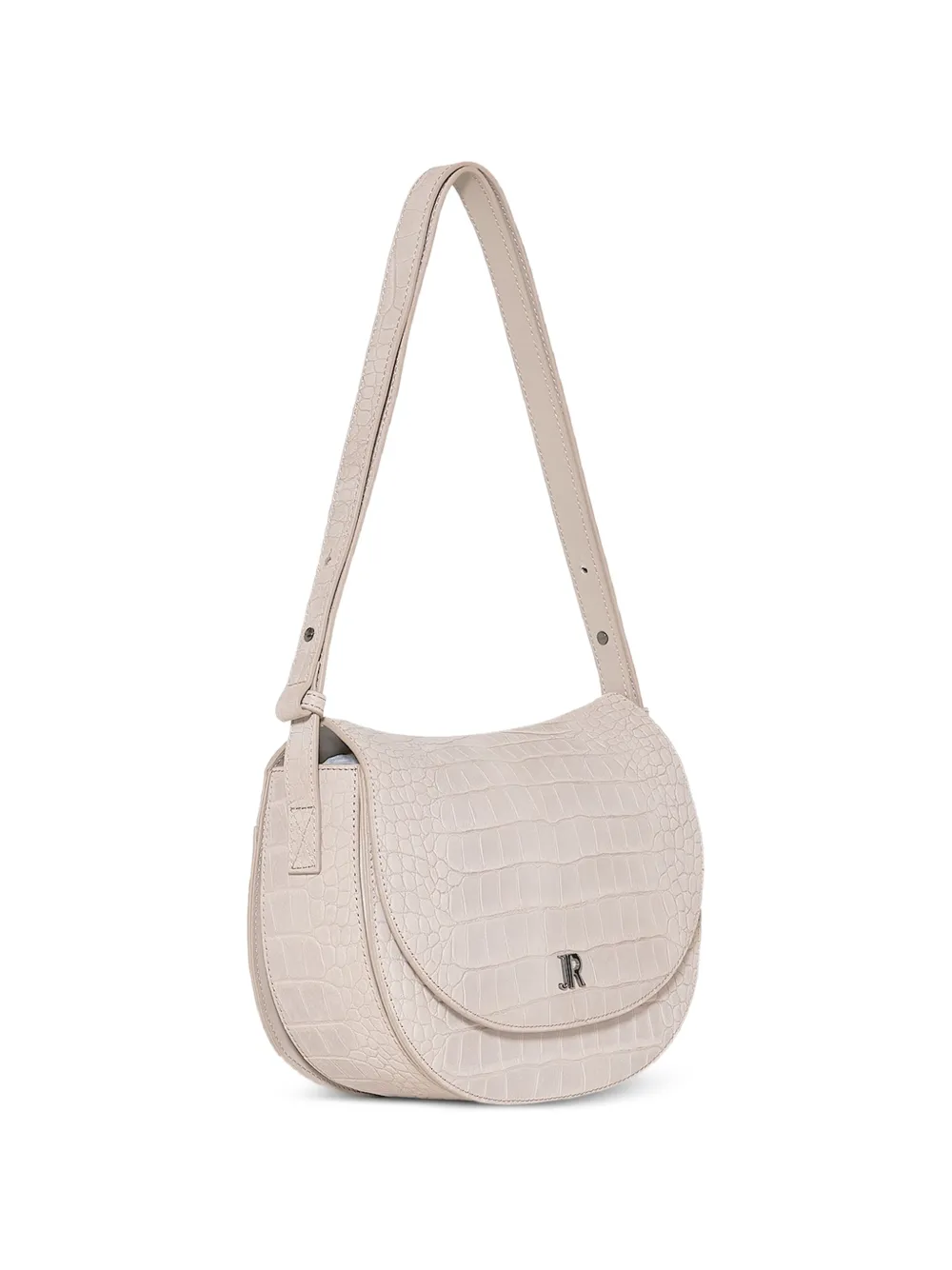 John Richmond Leren schoudertas met krokodillen-reliëf Beige