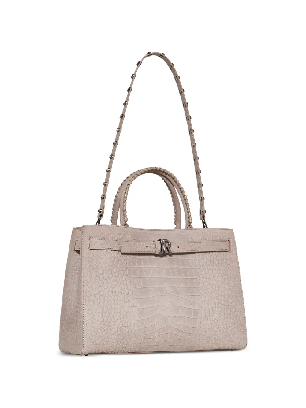 John Richmond Shopper met krokodillen-reliëf en studs Beige
