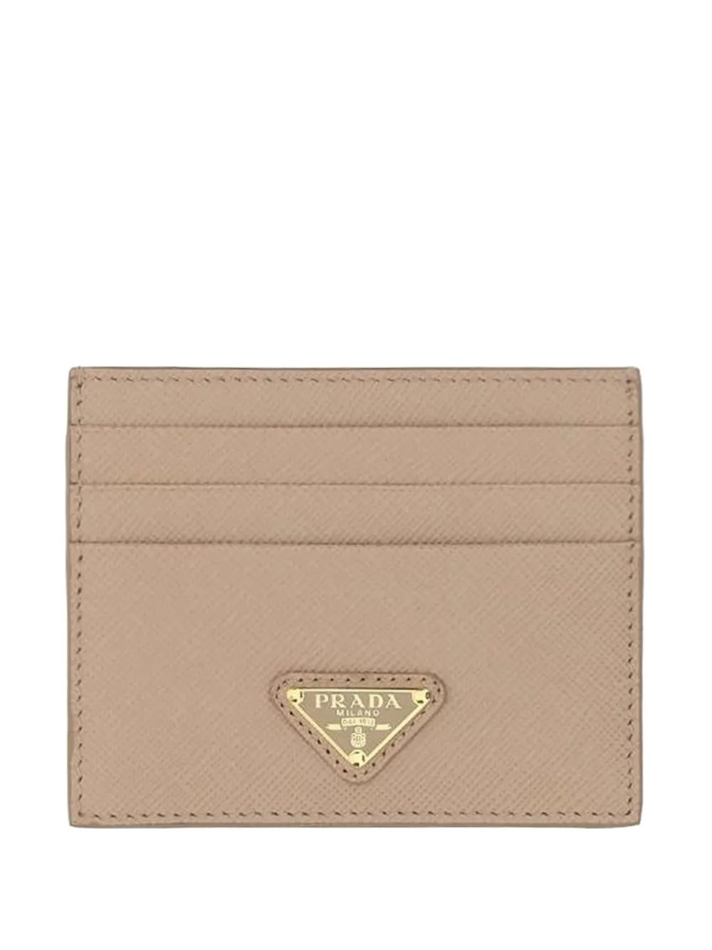 Prada - logo-plaque wallet - dames - Saffiano leer - Eén maat - Beige