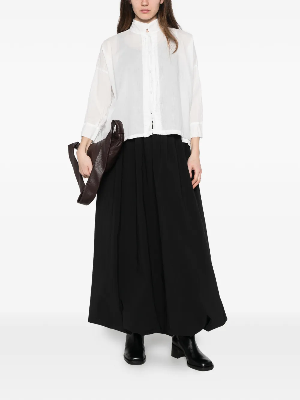  Ricorrrobe Button Mandarin Collar Top - White 