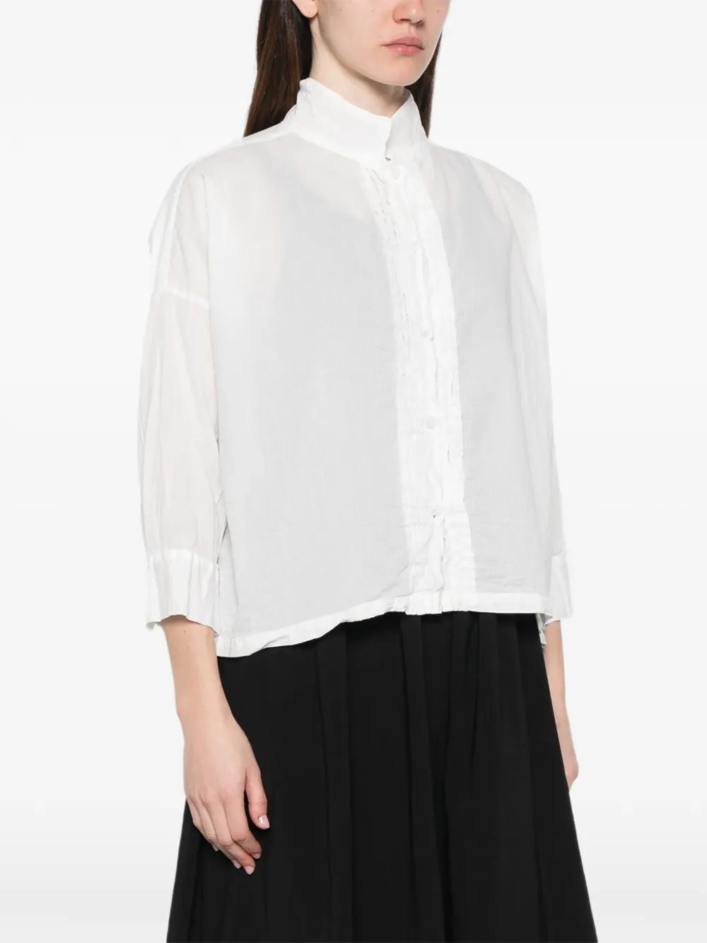  Ricorrrobe Button Mandarin Collar Top - White 