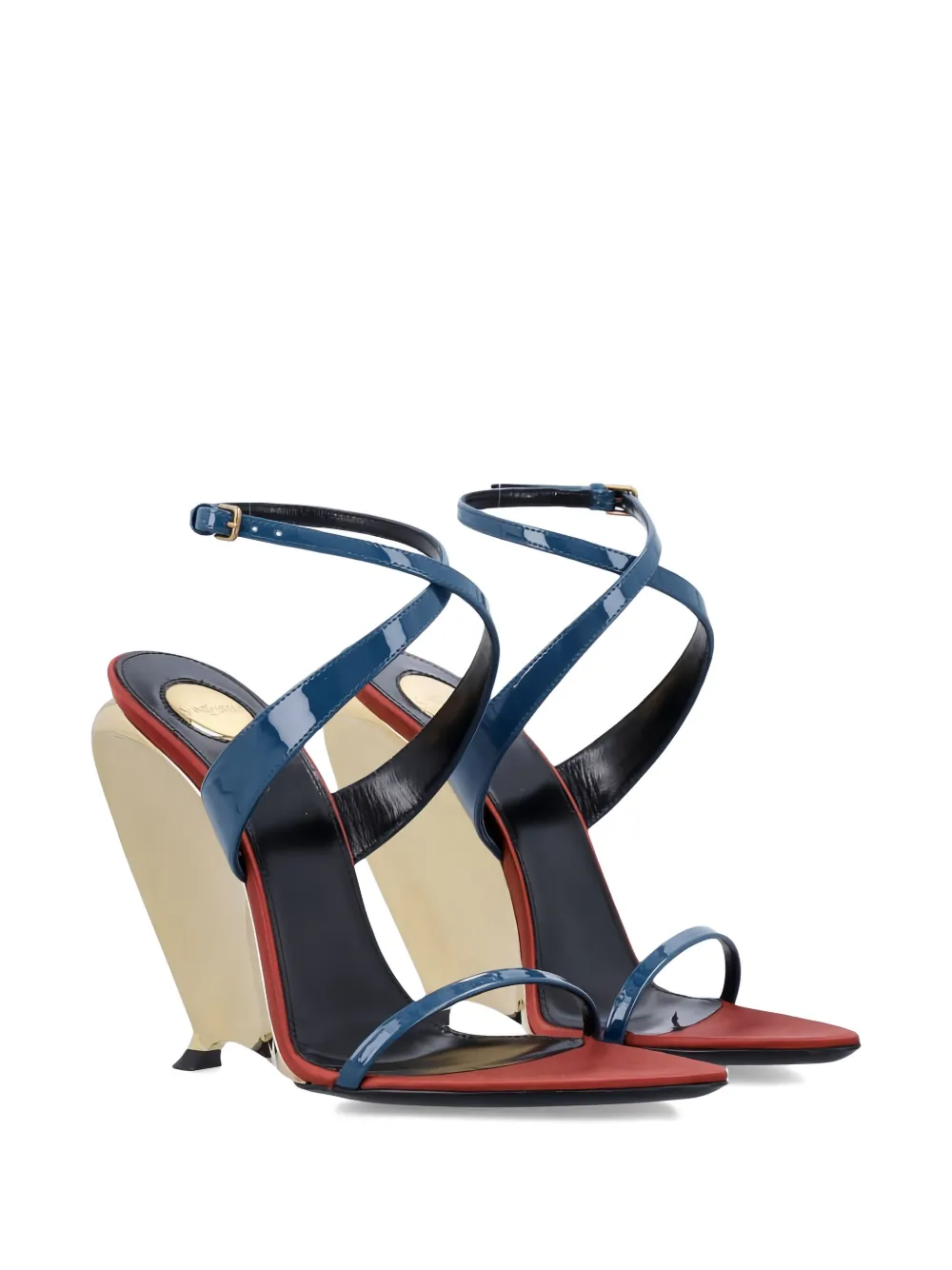 Saint Laurent Gippy Vernice leather heeled sandals Goud