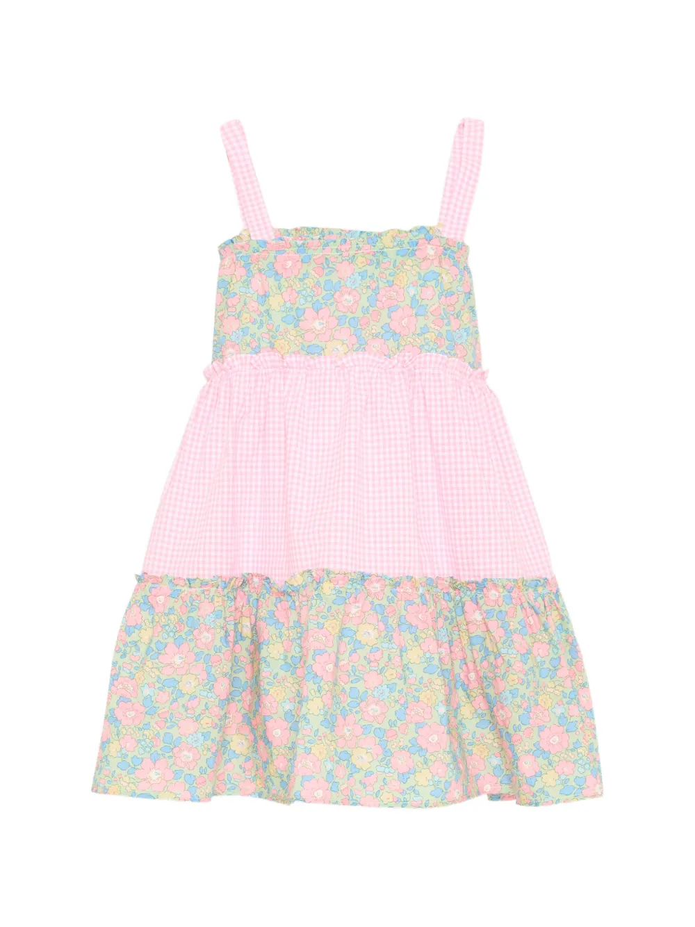 Floral-Print Gingham Dress