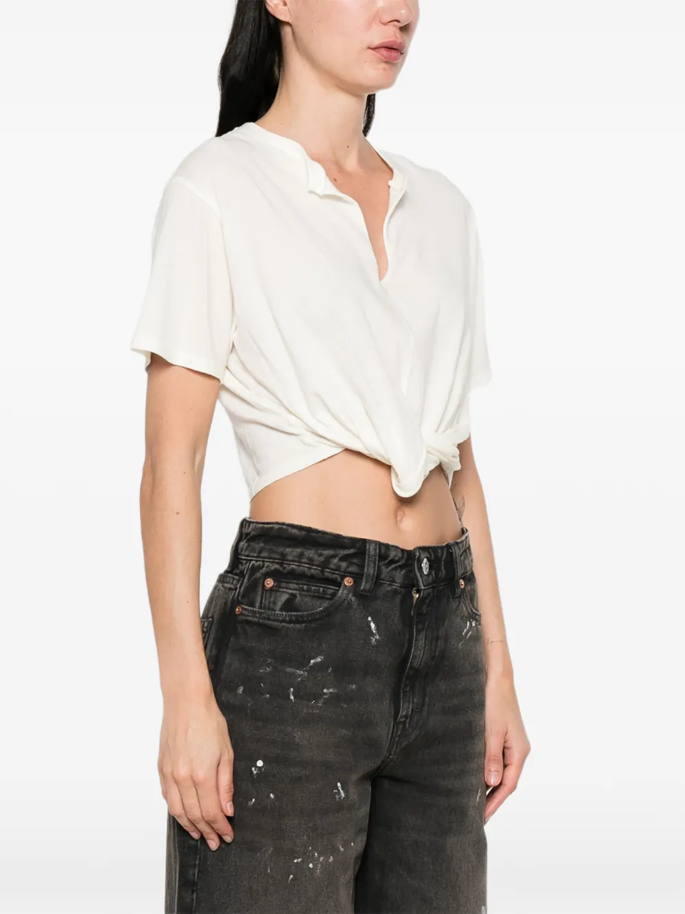 R13 Geknoopt T-shirt met V-hals Beige