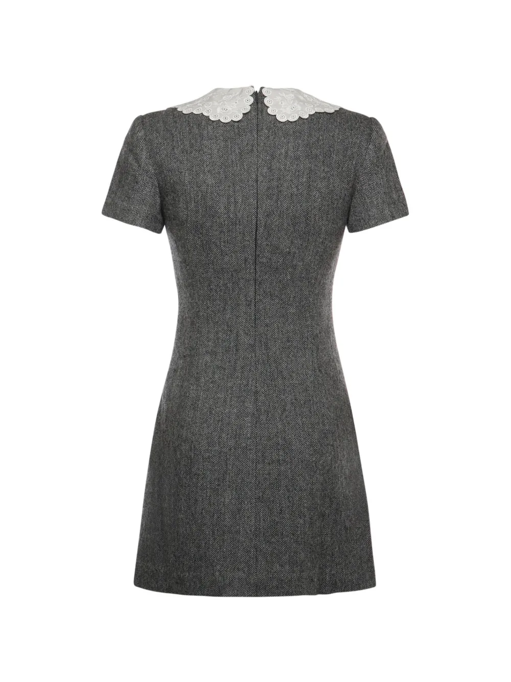  Self-portrait Herringbone Lace Collar Mini Dress - Grey 