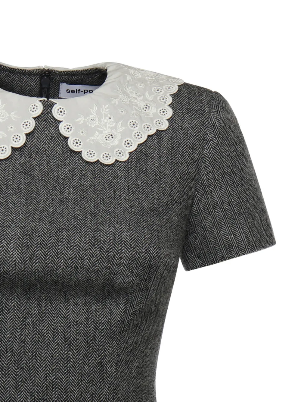  Self-portrait Herringbone Lace Collar Mini Dress - Grey 