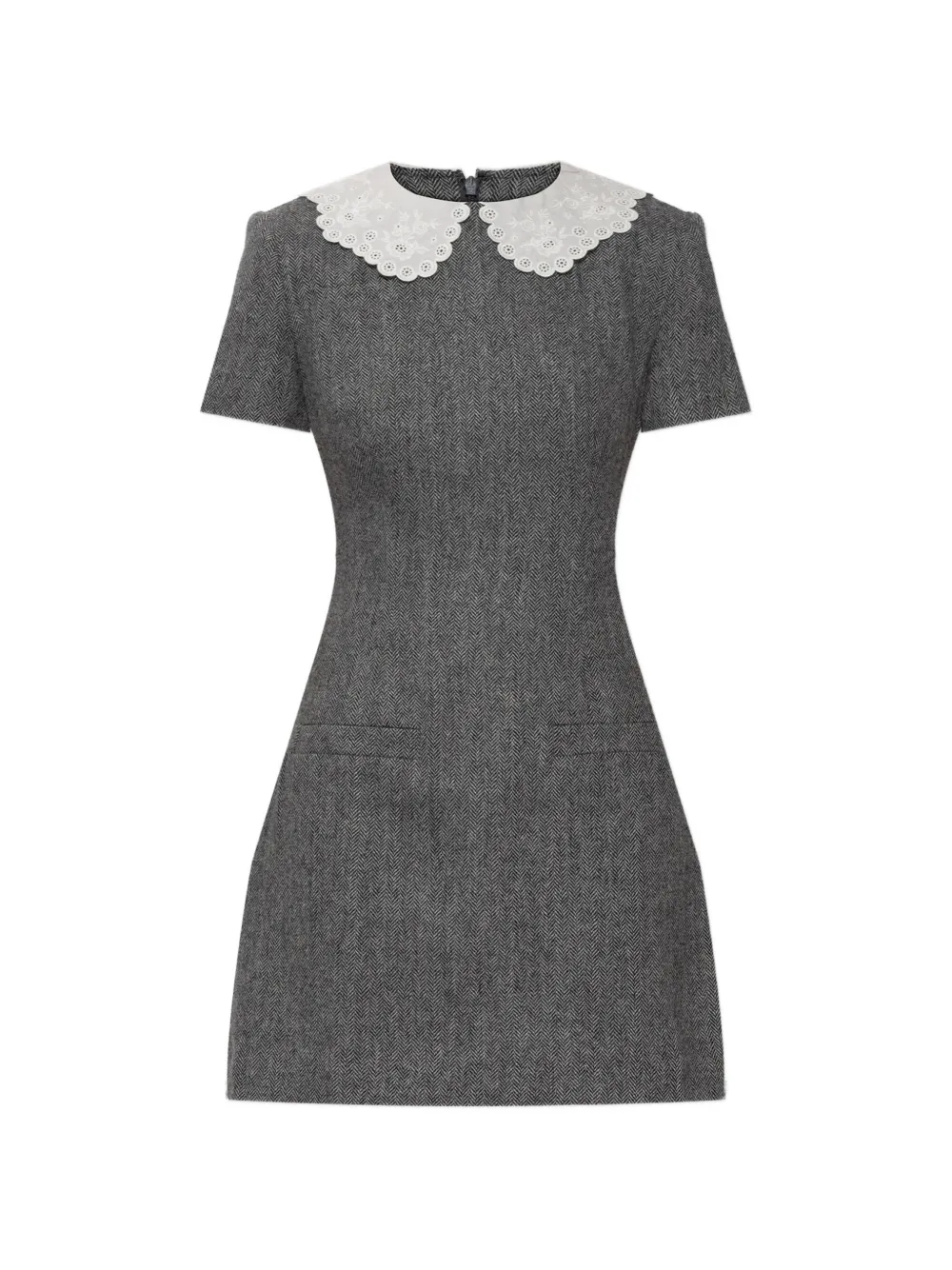 Self-Portrait Herringbone lace collar mini dress - Grigio