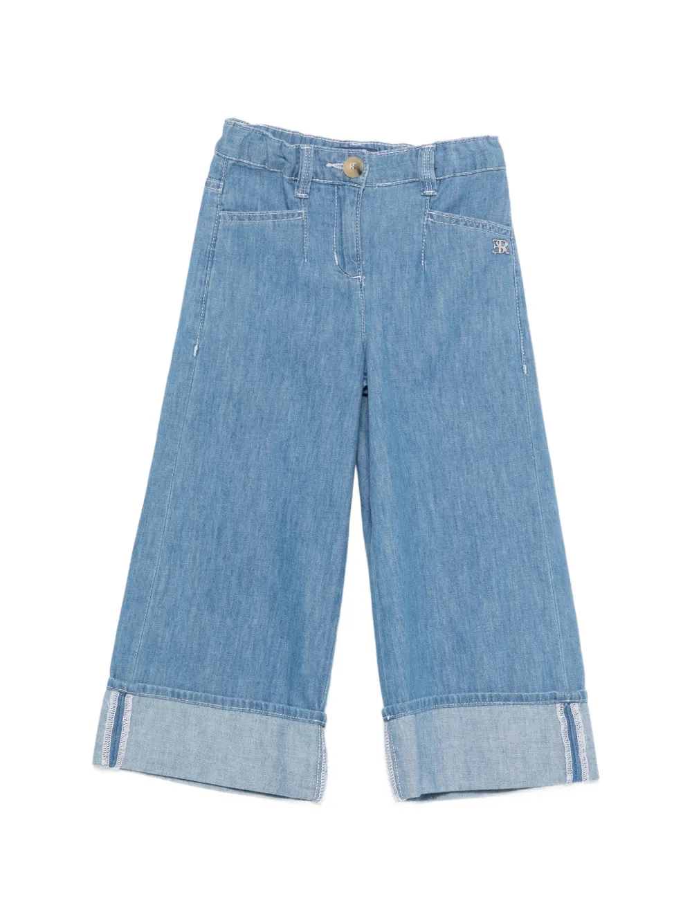 Ermanno Scervino Junior logo-plaque turn-up trousers - Blu