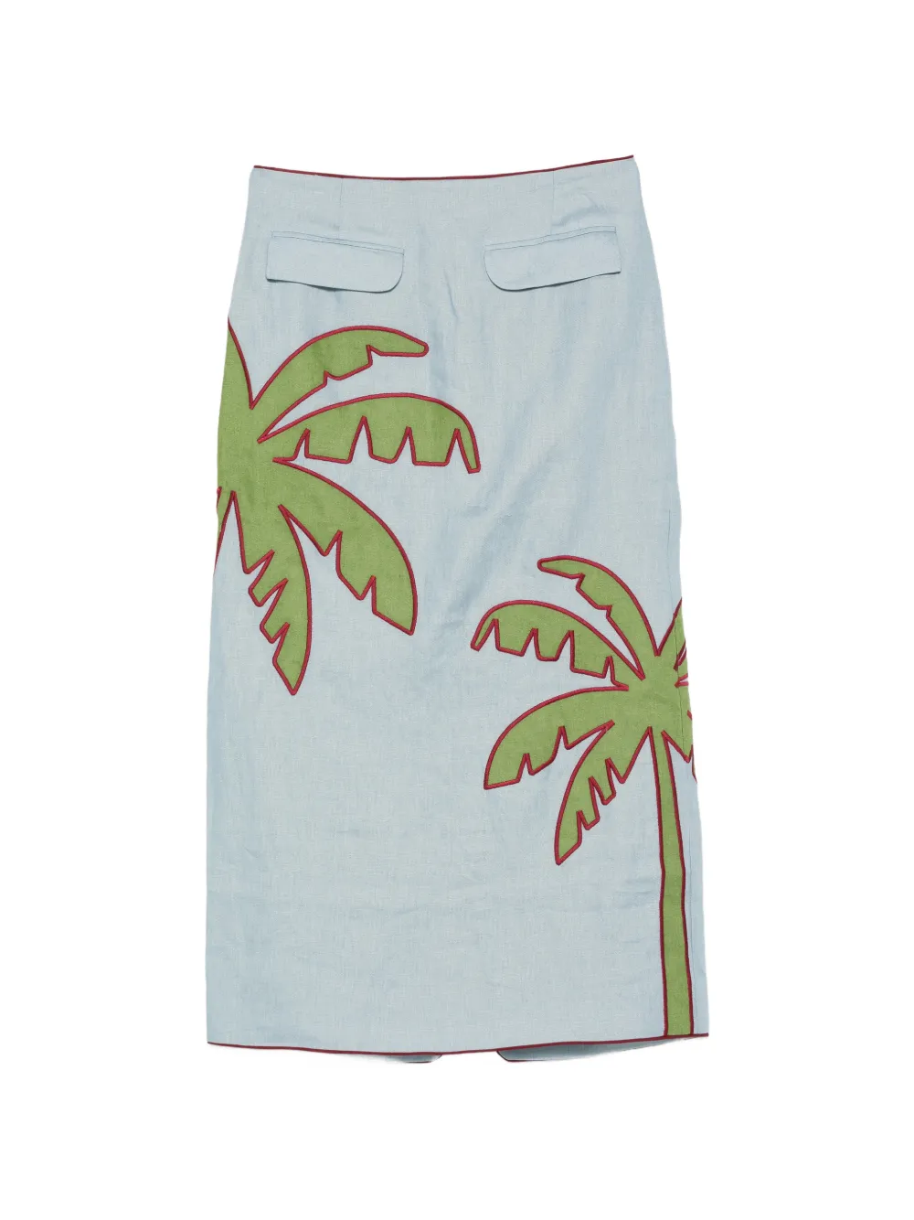 FARM Rio embroidered palm-tree midi skirt - Blu