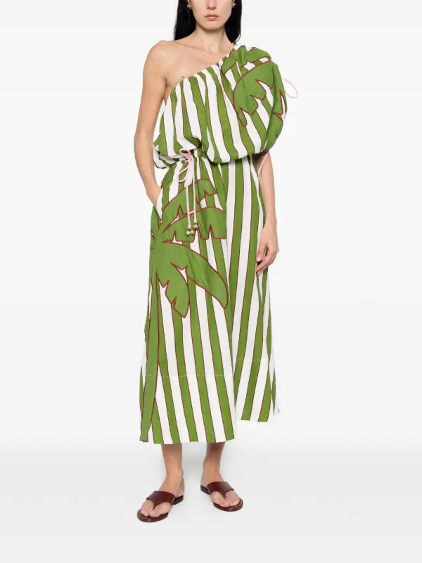 FARM Rio one-shoulder Striped Midi Dress | Green | FARFETCH BH