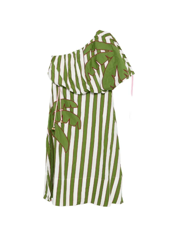 Farm Rio Striped One-shoulder Midi Dress - Green Farm Rio Striped One-shoulder Midi Dress - Green