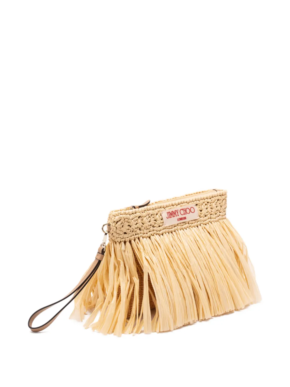 Jimmy Choo Buidel met franje en rits Beige