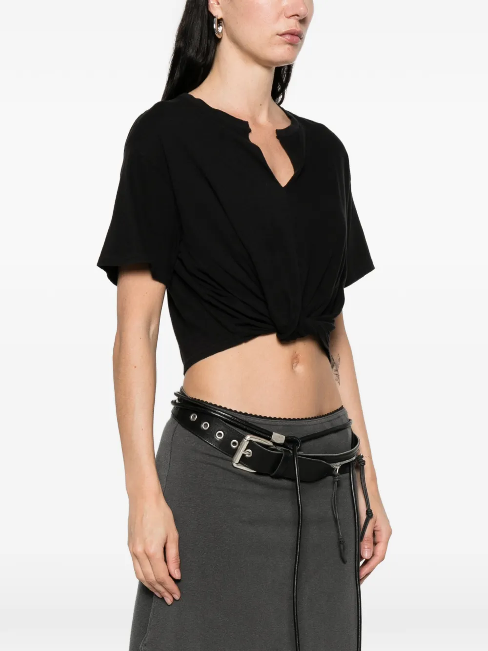 R13 Gedraaid T-shirt met V-hals Zwart