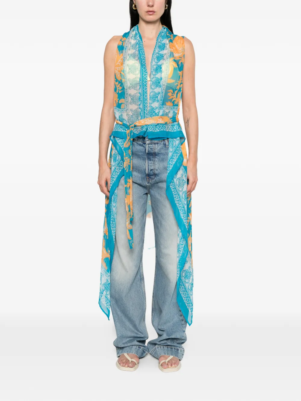  Etro Floral Belted Blouse - Blue 
