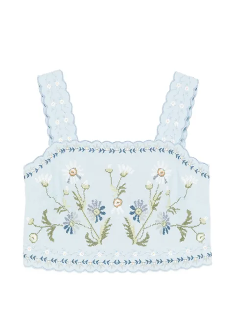 Sea Audra floral-embroidered crop top