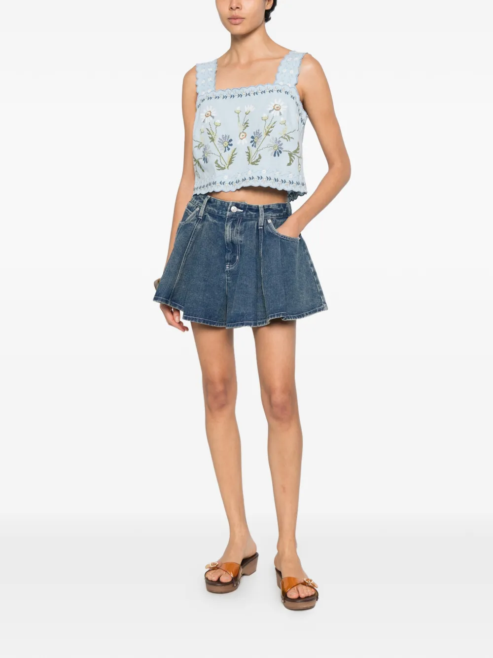 Sea Pleated-front Denim Shorts - Blue 