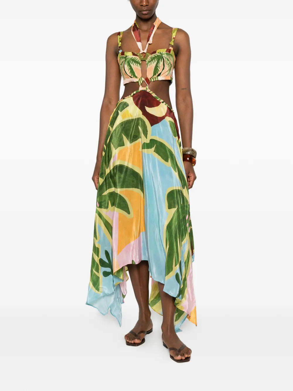 FARM Rio Asymmetrische midi-jurk met print Groen