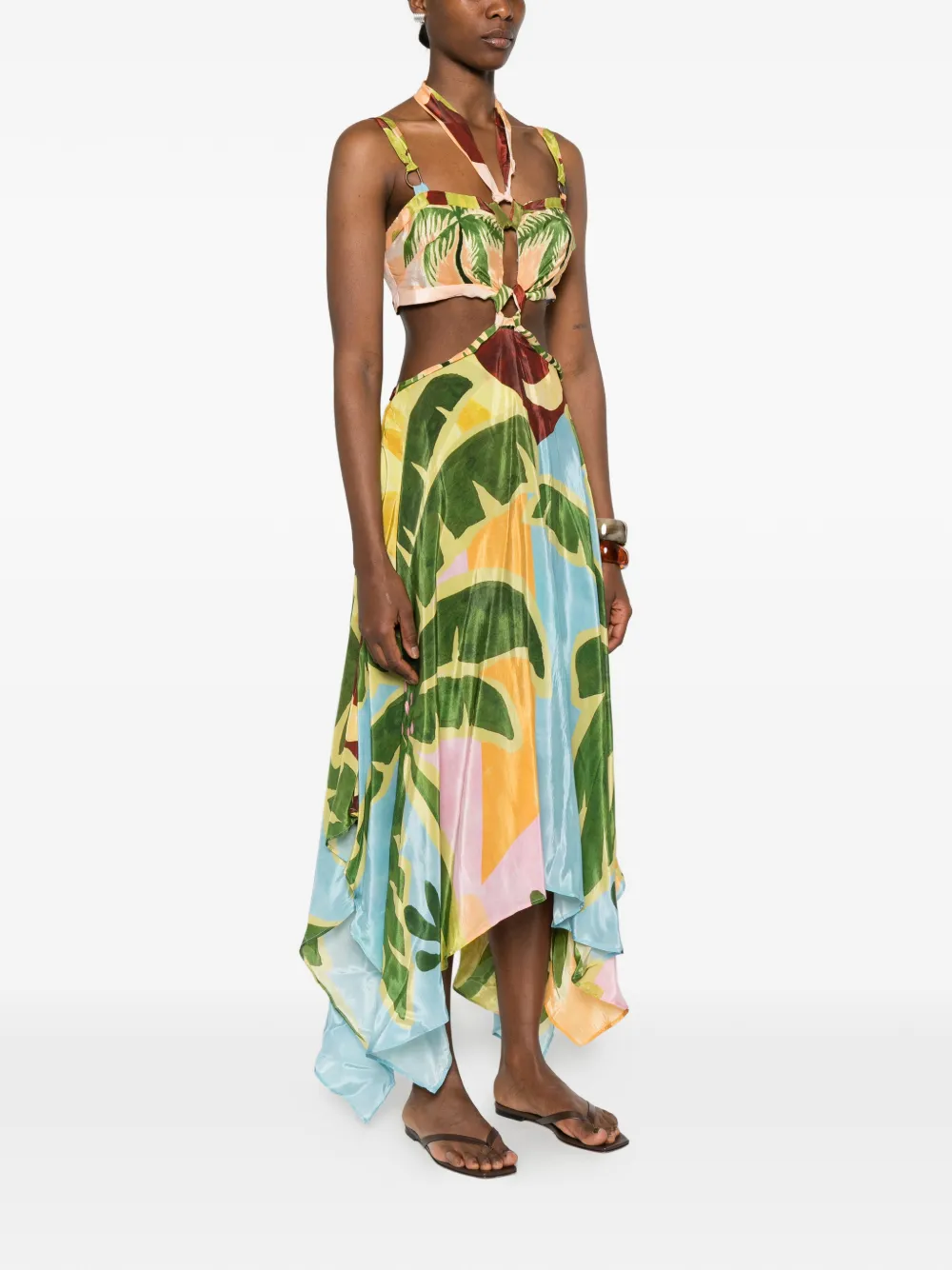 FARM Rio Asymmetrische midi-jurk met print Groen