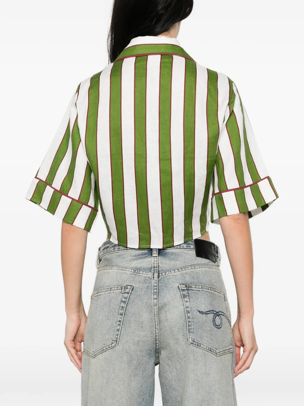 FARM Rio Gestreepte cropped blouse met korte mouwen Groen