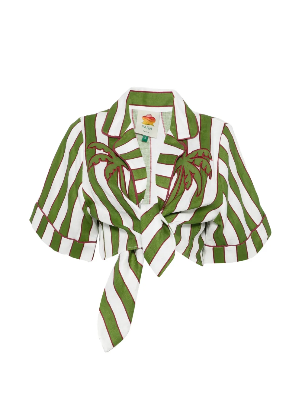 FARM Rio striped short-sleeve cropped blouse - Verde