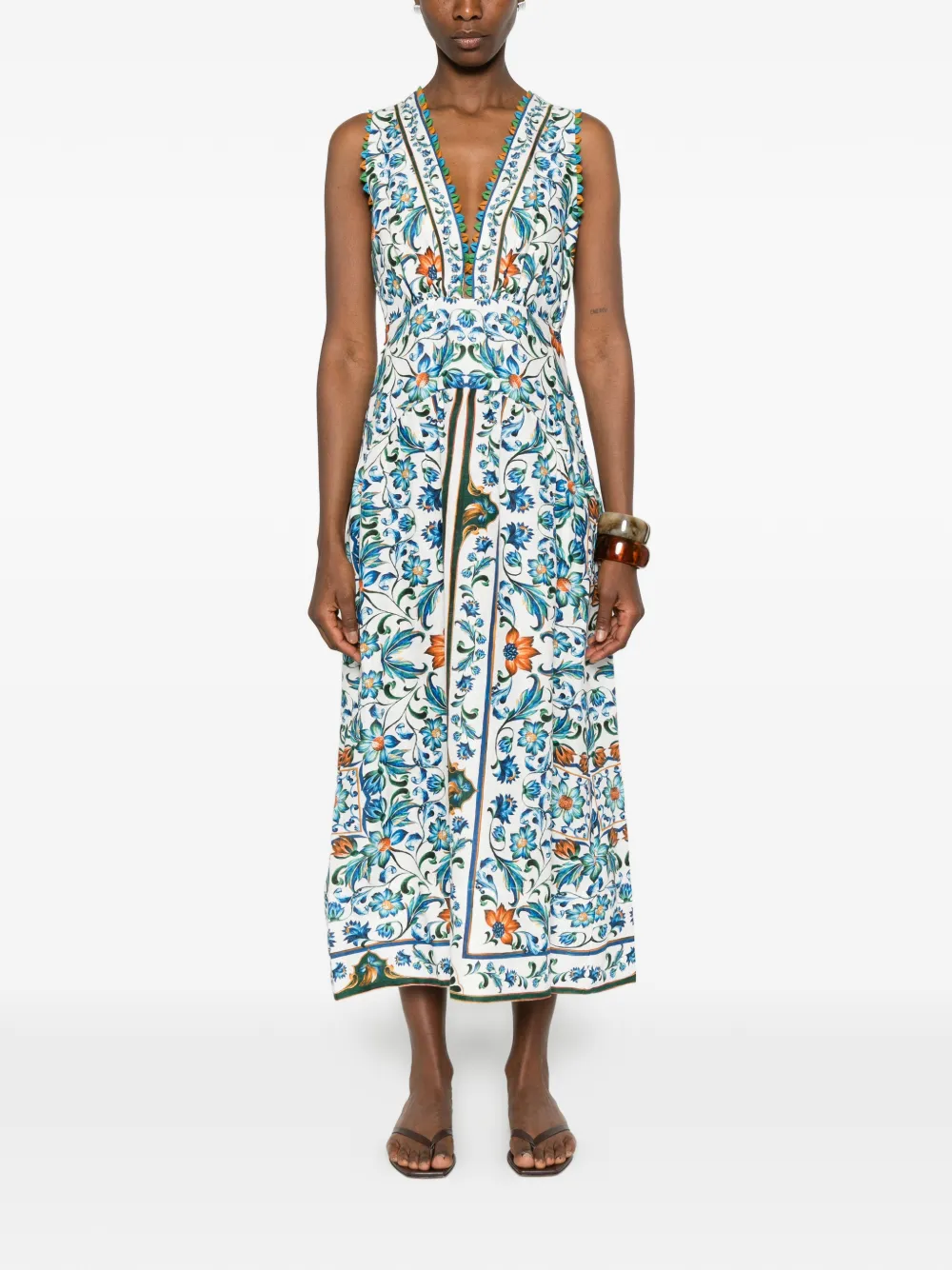FARM Rio Midi-jurk met bloemenprint Wit