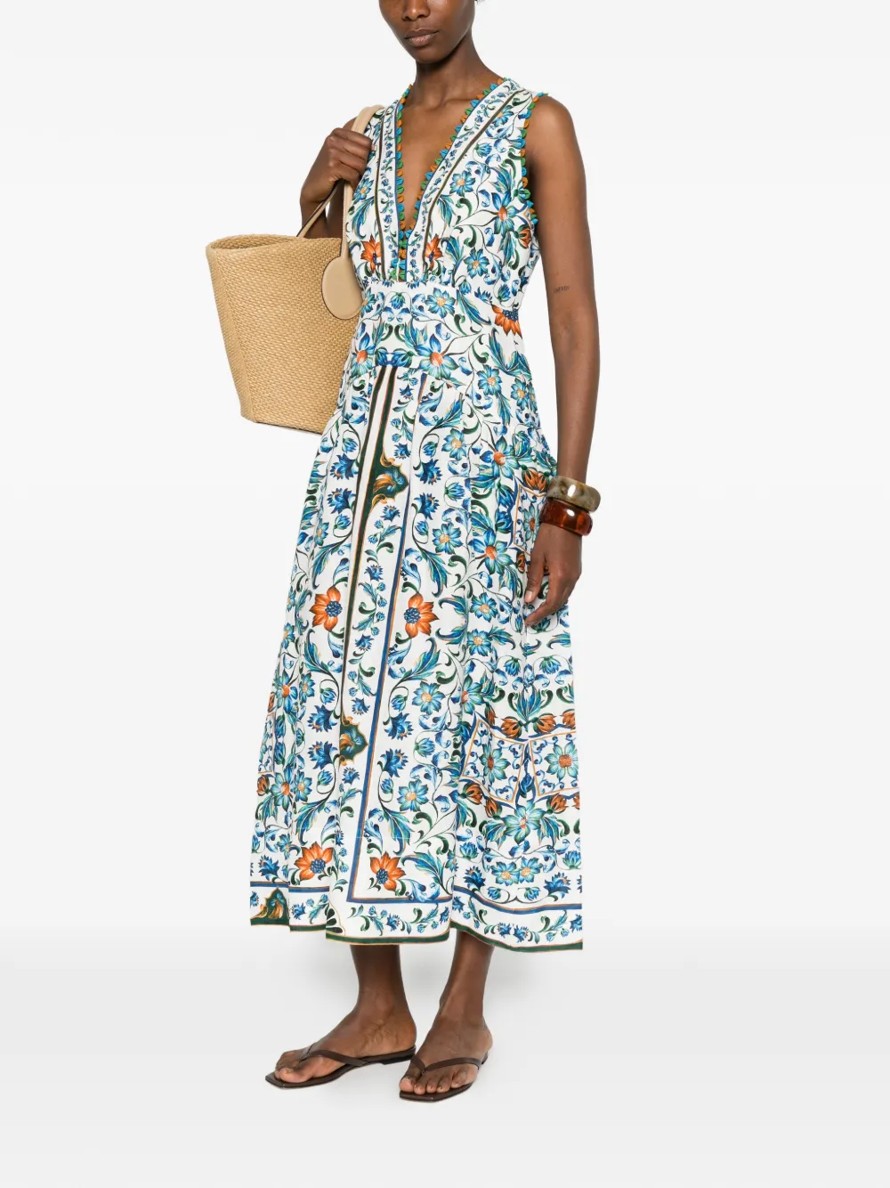 FARM Rio Midi-jurk met bloemenprint Wit