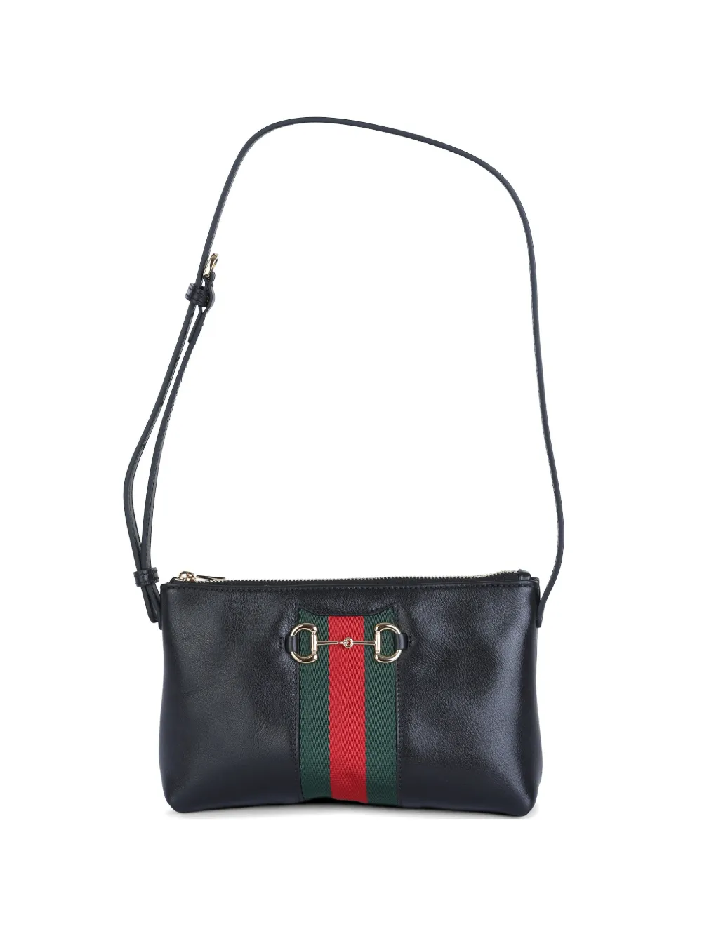 Gucci Gestreifte Umhängetasche mit Horsebit - Schwarz