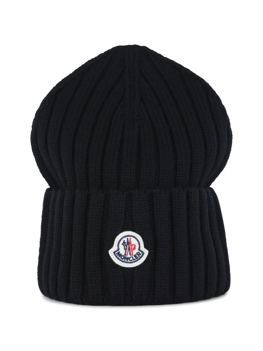 Moncler logo-patch ribbed beanie hat - Nero