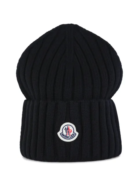 Moncler logo-patch ribbed beanie hat