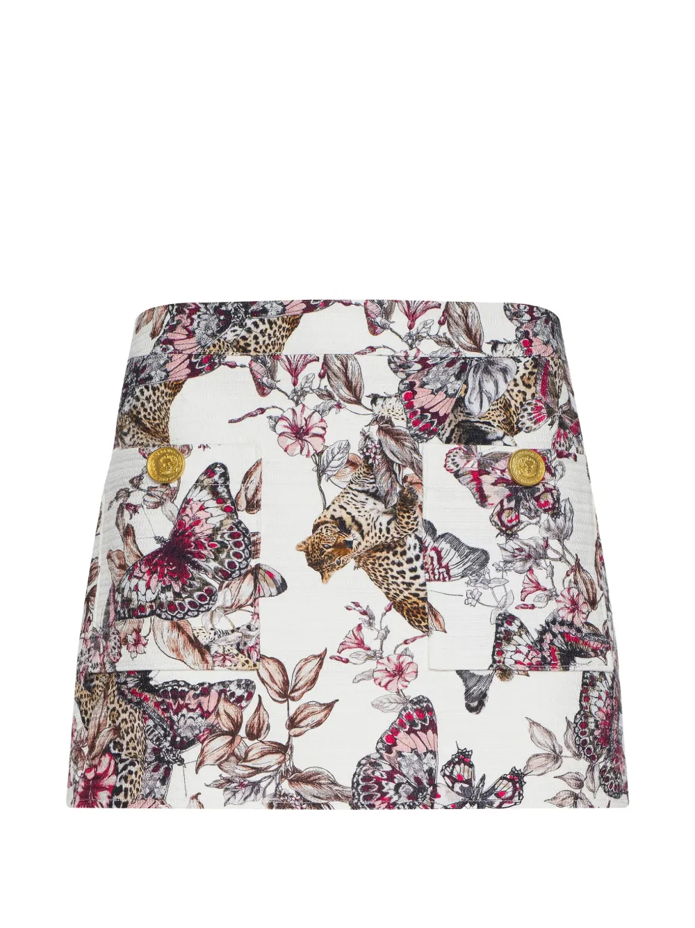  L'agence Cyra Button Butterfly-print Mini Skirt - White 