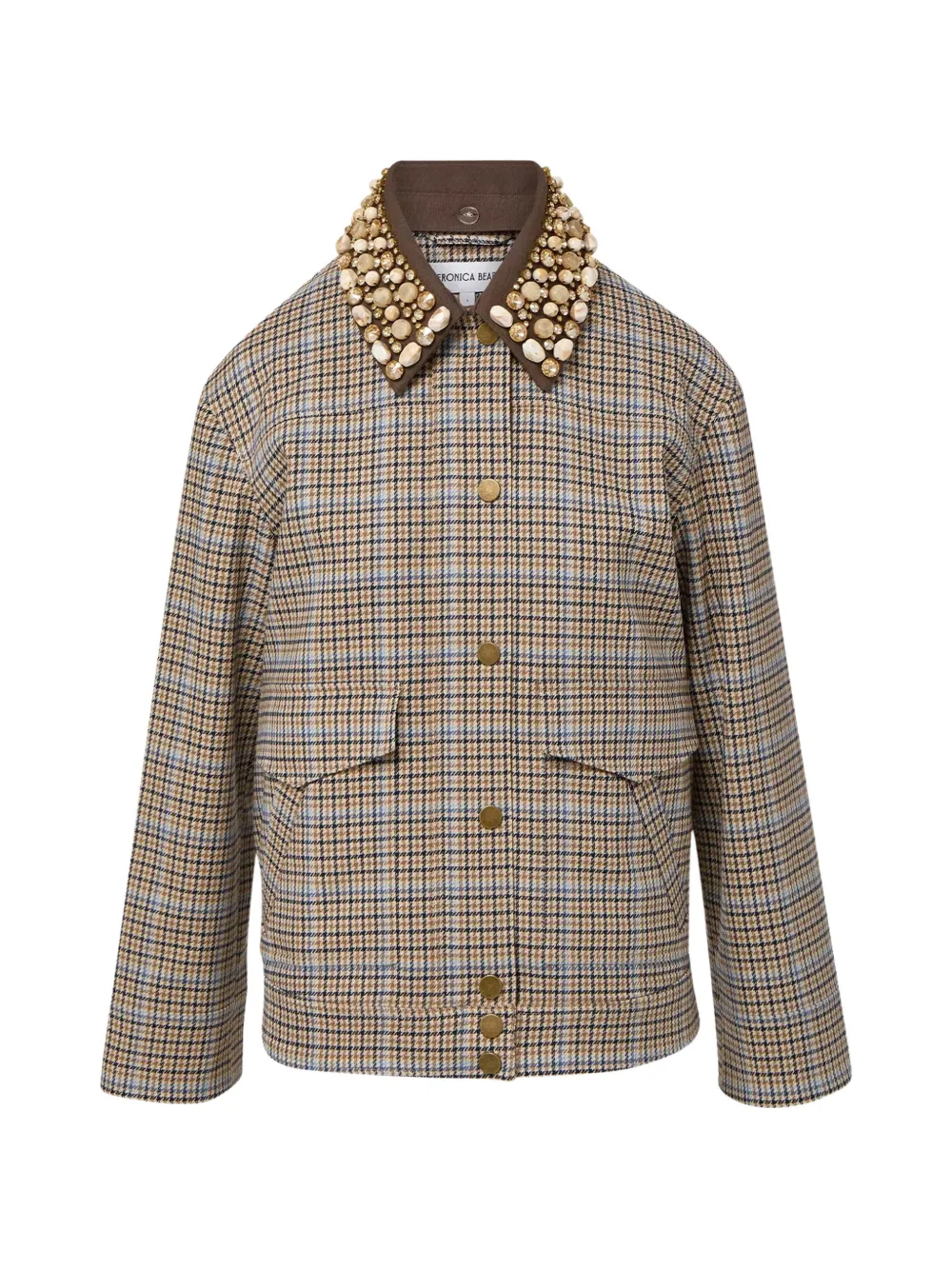 Veronica Beard Kasper plaid-pattern embellished-collar jacket - Toni neutri