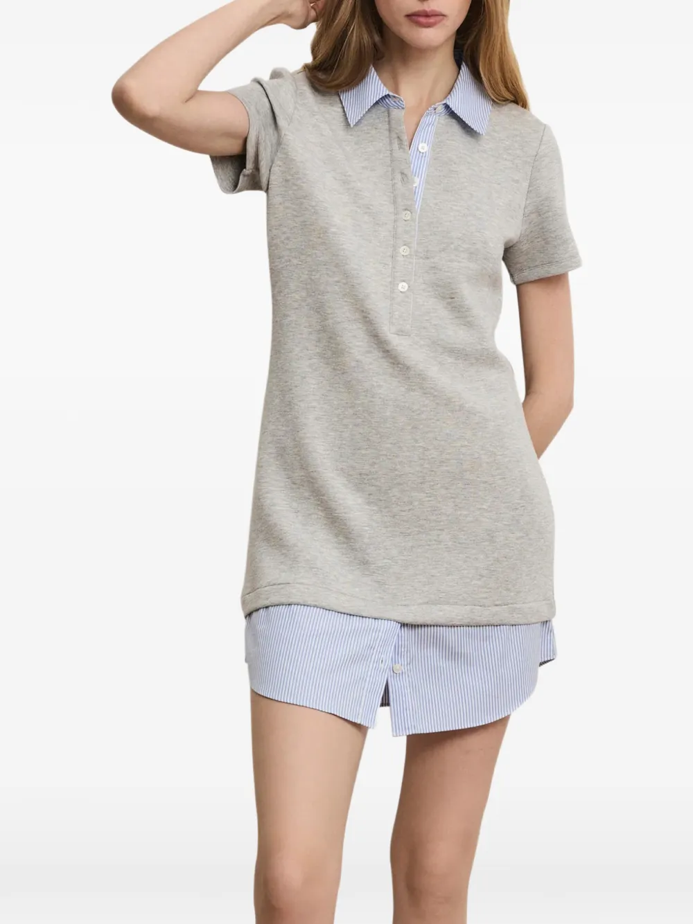  Veronica Beard Kenwood Striped-pattern Polo-collar Mini Dress - Grey 
