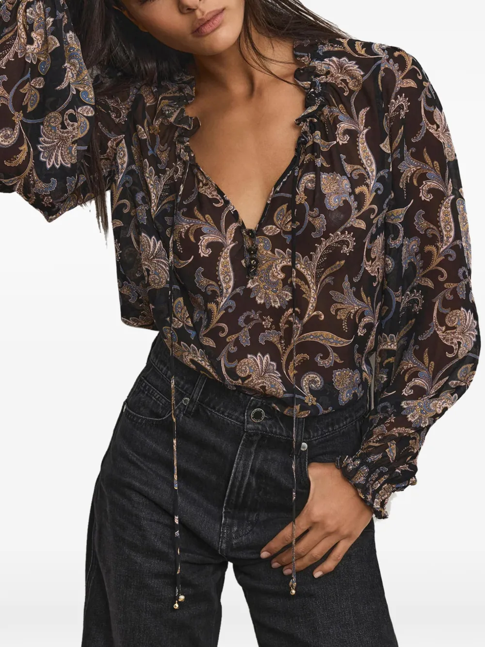 Veronica Beard Hickory Ruffled Blouse - Black 