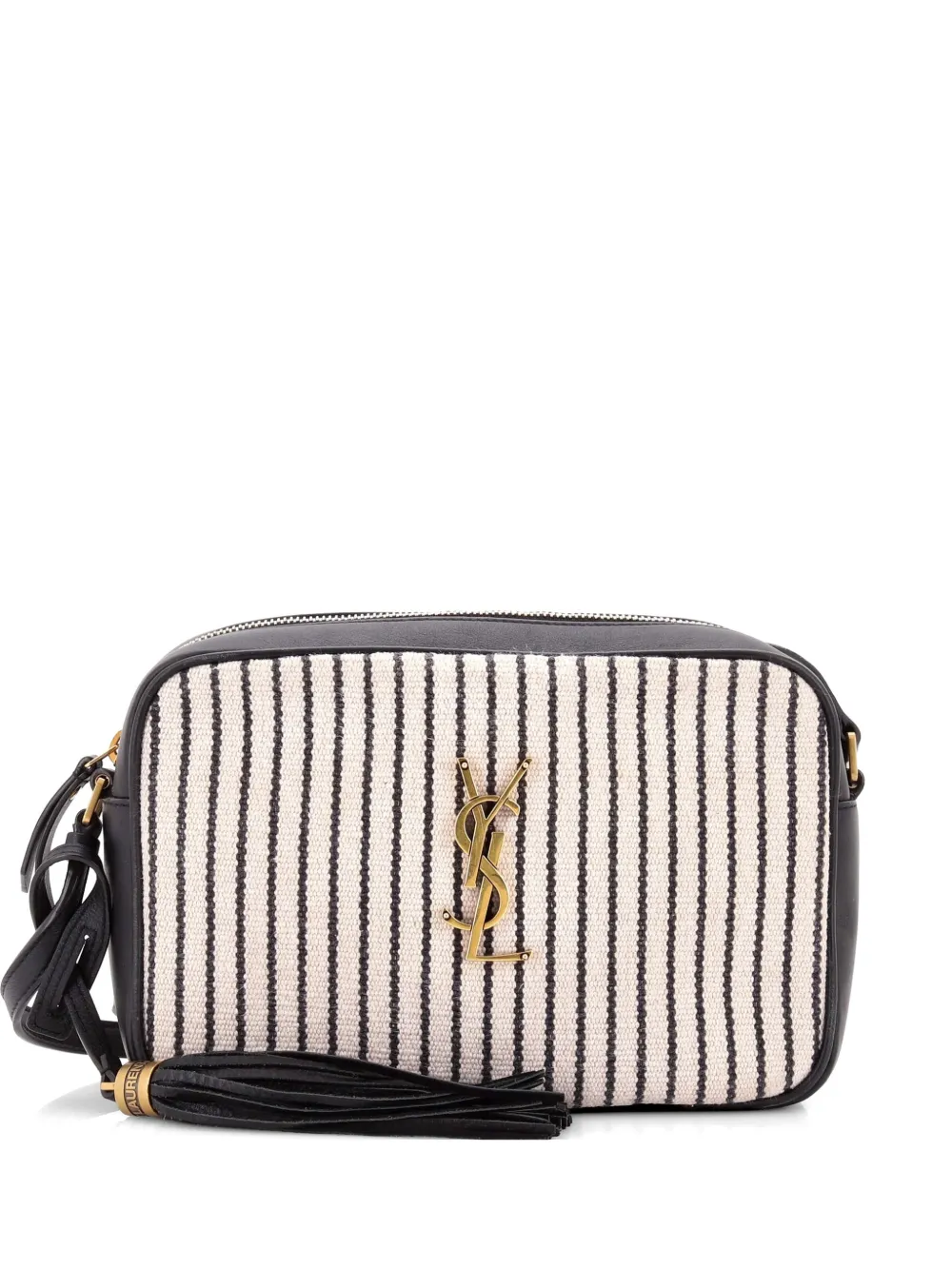 Saint Laurent Pre-Owned Lou Camera Bag Striped Canvas and Leather Small crossbody bag - Nero