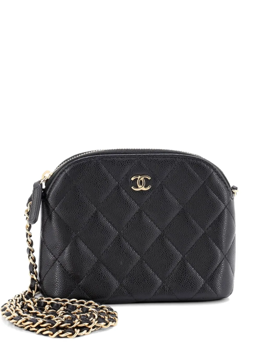 CHANEL Pre-Owned CC Dome Zip Clutch with Chain Quilted Caviar Mini crossbody bag - Nero