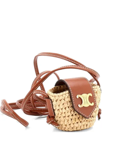 Celine Pre-Owned Triomphe Basket Airpods Case Flap Bag Raffia with Leather shoulder bag