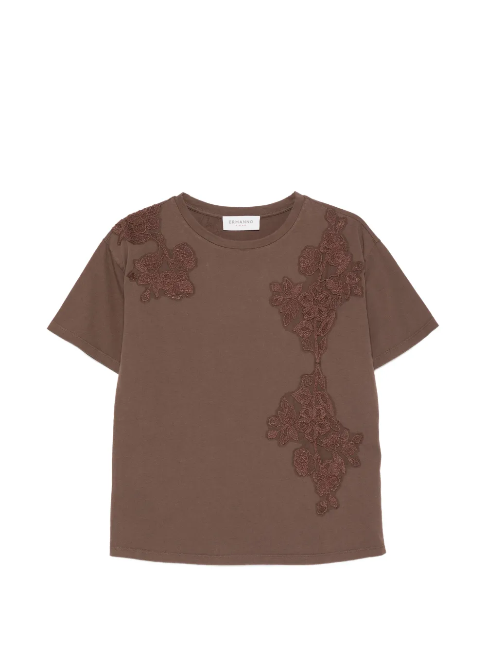 ERMANNO FIRENZE floral-appliqué T-shirt - Marrone