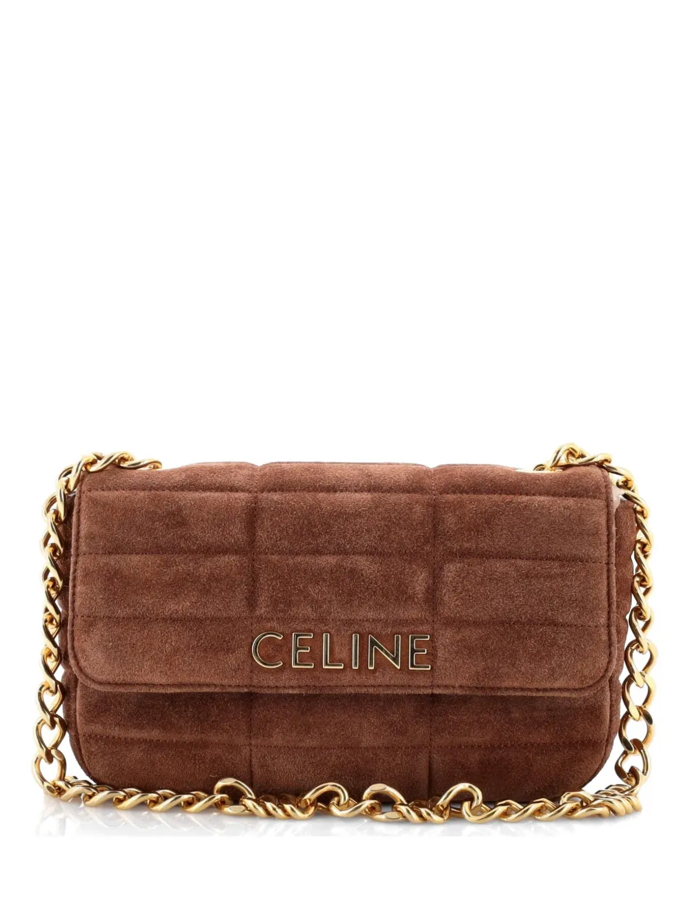 Celine Pre-Owned Logo Chain Flap Bag Quilted Suede Small shoulder bag - Brown