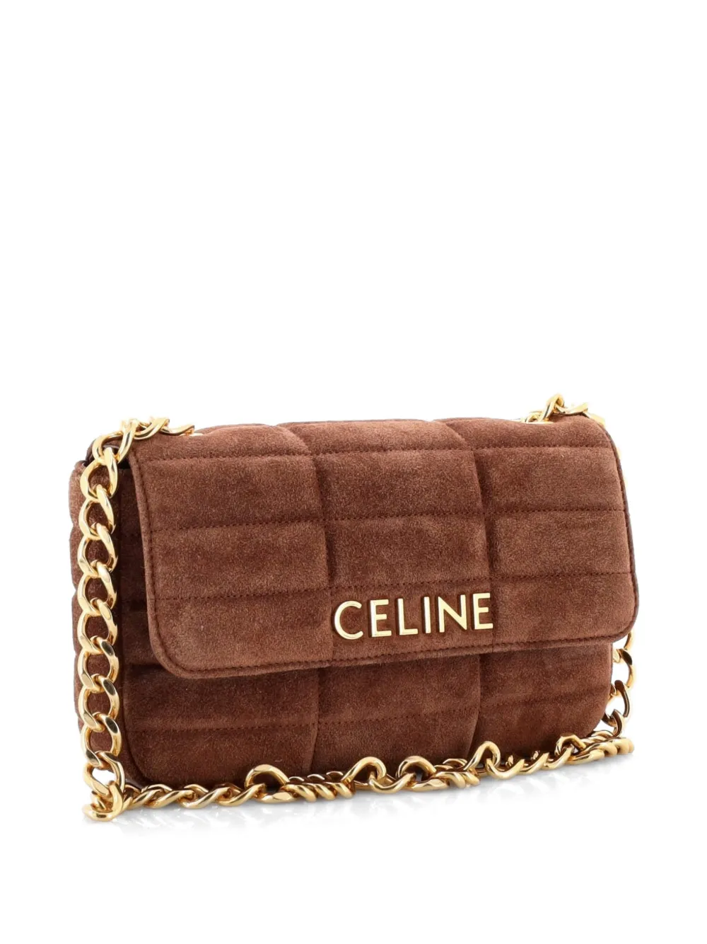  Celine Pre-owned Borsa A Spalla Piccola In Pelle Scamosciata Trapuntata Con Battente E Logo - Marrone 
