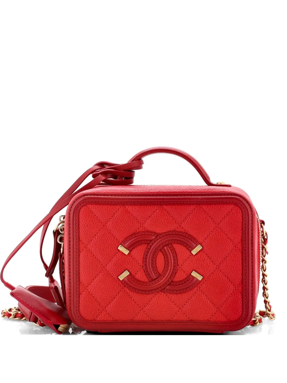CHANEL Pre-Owned Filigree Vanity Case Quilted Caviar Small satchel - Rosso